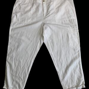 Liz Claiborne Pants White Linen Blend Straight Leg Hi-Rise Belted Women 18 NEW